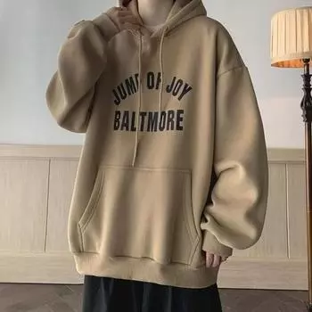 Мужская зимняя толстовка с буквенным принтом, свободный толстый теплый пуловер с длинными рукавами в стиле ретро средней длины M белый