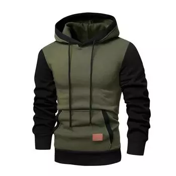 Мужская зимняя толстовка с цветными блоками, толстовка с капюшоном, мужская спортивная повседневная толстовка большого размера L армия зеленый