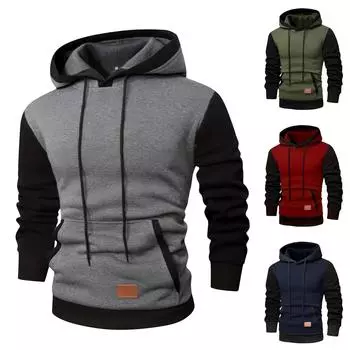 Мужская зимняя толстовка с цветными блоками, толстовка с капюшоном, мужская спортивная повседневная толстовка большого размера L армия зеленый