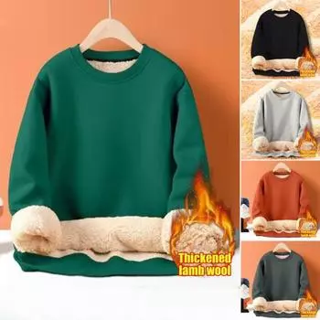 Мужская зимняя толстовка с флисовой подкладкой, термоизоляция, O-образный вырез, чистый цвет, большой размер с эластичными манжетами, мужской осенне-зимний топ M чёрный