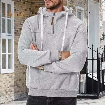 Мужская зимняя толстовка с капюшоном на молнии с полуоткрытым воротником-стойкой, однотонный свободный свитер, спортивный топ с эластичными манжетами, сохраняющий тепло, повседневная одежда S темно-синий