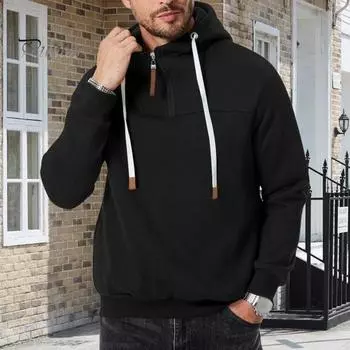 Мужская зимняя толстовка с капюшоном на молнии с полуоткрытым воротником-стойкой, однотонный свободный свитер, спортивный топ с эластичными манжетами, сохраняющий тепло, повседневная одежда S светло-серый
