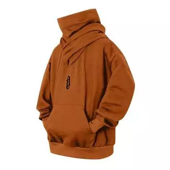 Мужская зимняя толстовка с капюшоном, высоким воротником, защитой шеи, пуловер с капюшоном, длинными рукавами, большим карманом, эластичными манжетами и подолом, свободный повседневный спортивный топ M