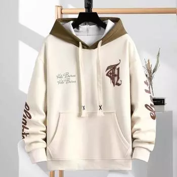 Мужская зимняя толстовка с капюшоном Yousheng с завязками на шнурке, с принтом букв, с цветными блоками в стиле хип-хоп, утепленная, свободного размера, с сохранением тепла, верхняя одежда L чёрный