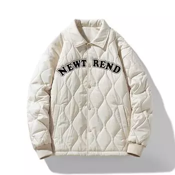 Мужская зимняя трендовая брендовая куртка с лацканами и бриллиантами в клетку на хлопковой подкладке, повседневная теплая куртка для пар на хлопковой подкладке M белый
