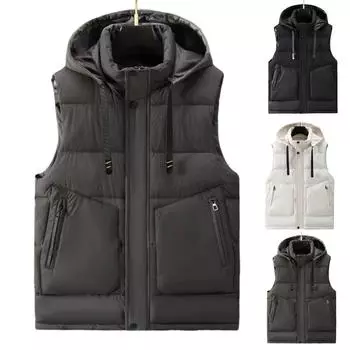Мужская зимняя трендовая одежда, свободный толстый пуховик из хлопка с застежкой-молнией, однотонный повседневный жилет с капюшоном L чёрный