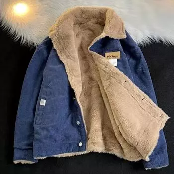 Мужская зимняя утепленная куртка с флисовой подкладкой, застегивающаяся на молнию и пуговицы, с воротником-стойкой 3XL