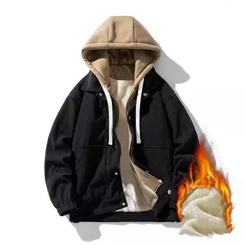 Мужская зимняя утепленная куртка с флисовой подкладкой, застегивающаяся на молнию и пуговицы, с капюшоном 4XL