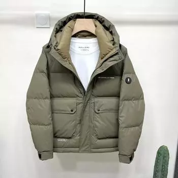 Мужская зимняя утепленная куртка с капюшоном, однотонная, короткая рабочая куртка 4XL