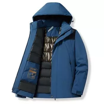 Мужская зимняя утепленная куртка с капюшоном, уличная ветрозащитная водонепроницаемая теплая куртка средней длины, повседневное пальто на молнии для мужчин S чёрный