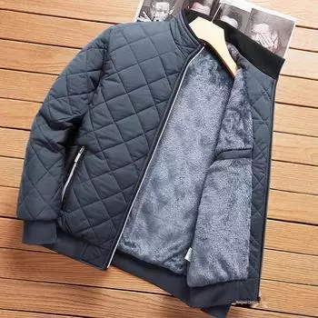 Мужская зимняя утолщенная бархатная куртка - теплая, ветрозащитная, воротник-стойка 5XL Baseball синий/серый