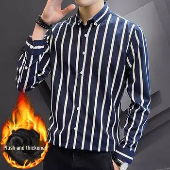 Мужская зимняя утолщенная бархатная рубашка с длинным рукавом - повседневный деловой городской тренд XL