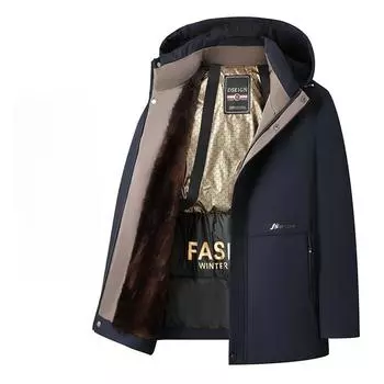 Мужская зимняя утолщенная хлопковая куртка, повседневная деловая куртка-пуховик, хлопковое пальто средней длины L чёрный