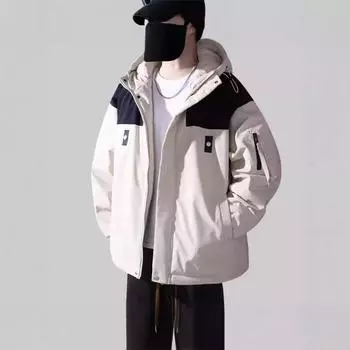 Мужская зимняя утолщенная куртка, американская куртка-пуховик, теплая бархатная куртка с капюшоном S