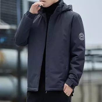 Мужская зимняя утолщенная теплая белая куртка-пуховик синего цвета для людей среднего возраста со съемным капюшоном M