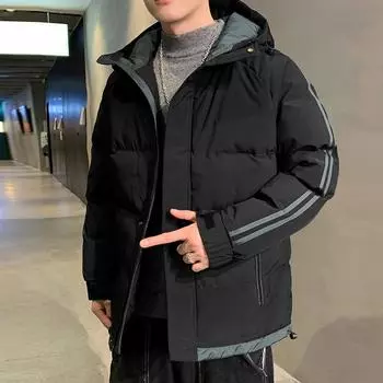 Мужская зимняя утолщенная теплая куртка с капюшоном, пушистая повседневная куртка, короткая куртка на молнии 4XL