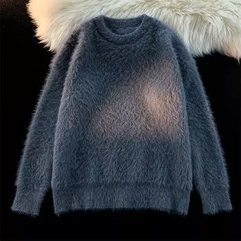 Мужская зимняя утолщенная теплая толстовка с длинным рукавом и круглым вырезом большого размера 3XL