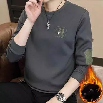 Мужская зимняя утолщенная теплая толстовка с длинным рукавом и круглым вырезом большого размера 5XL