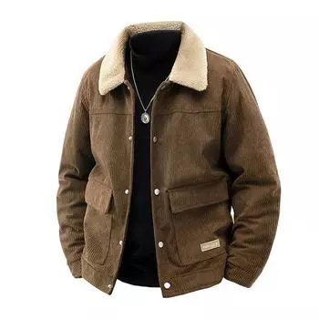 Мужская зимняя вельветовая куртка, повседневное толстое теплое пальто M коричневый