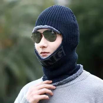 Мужская зимняя велосипедная шапка со встроенным шарфом, толстая, теплая, с принтом букв, ветрозащитная, высокая эластичность, для путешествий на открытом воздухе серый