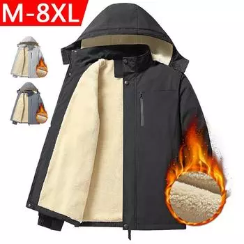 Мужская зимняя ветрозащитная куртка на флисовой подкладке с капюшоном Теплая дышащая толстовка на молнии на подкладке из шерпы Удобные куртки с длинными рукавами больших размеров для мужчин 2XL чёрный