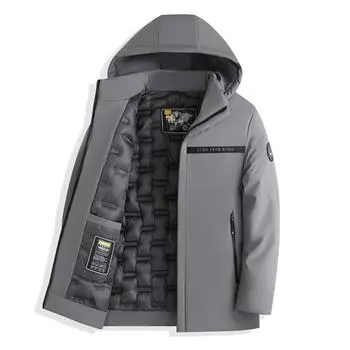 Мужская зимняя ветрозащитная куртка с капюшоном. Теплая дышащая куртка средней длины на молнии. Удобные утепленные деловые повседневные куртки с длинными рукавами для мужчин больших размеров. XL чёрный