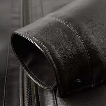 Мужская зимняя ветрозащитная теплая куртка из искусственной кожи с воротником-стойкой на флисовой подкладке, повседневная мотоциклетная куртка-бомбер с подкладкой из искусственного меха, большие размеры для мужчин 185 коричневый