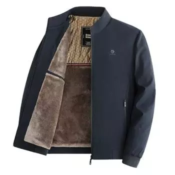 Мужская зимняя ветрозащитная теплая повседневная куртка с воротником-стойкой на флисовой подкладке, деловые толстые куртки-бомберы с подкладкой из искусственного меха больших размеров для мужчин M серый