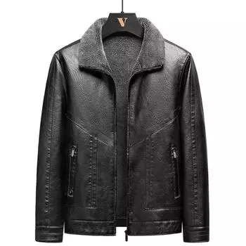 Мужская зимняя ветрозащитная теплая толстая флисовая кожаная куртка Мужская модная повседневная куртка Мужская брендовая верхняя одежда Классическая кожаная одежда на открытом воздухе M