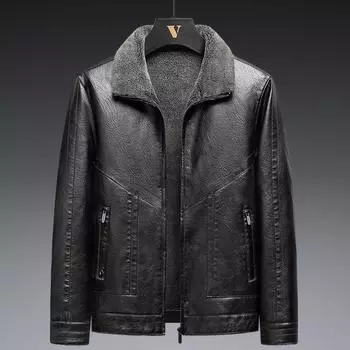 Мужская зимняя ветрозащитная теплая толстая флисовая кожаная куртка Мужская модная повседневная куртка Мужская брендовая верхняя одежда Классическая кожаная одежда на открытом воздухе M