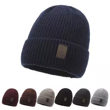Мужская зимняя вязаная шапка из бархата, теплая шерстяная шапка с ветрозащитным рукавом для верховой езды чёрный