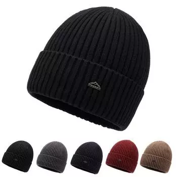 Мужская зимняя вязаная шапка из бархата, теплая шерстяная шапка, защитная шапка для ушей, ветрозащитная шапка для верховой езды чёрный