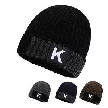 Мужская зимняя вязаная шапка с бархатом и утолщением для сохранения тепла и защиты от холода шапка с логотипом в виде буквы К модная шапка из синели