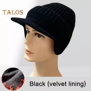 Мужская зимняя вязаная шапка с короткими полями, толстая ветрозащитная защита ушей, сохраняющая тепло, эластичная шапка для дедушки, уличная шапка для школы и поездок на работу хаки