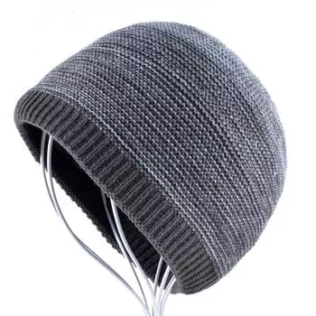 Мужская зимняя вязаная шерстяная шапка Skullies, шапка для мужчин, шапка-бини в стиле хип-хоп, шапка для мальчика, теплая вязаная шапка 56-60 чёрный