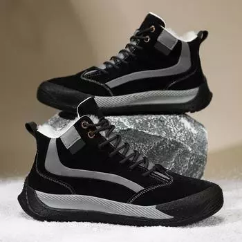 Мужская зимняя высокая походная обувь, уличные зимние ботинки на меховой подкладке, теплые ботинки с плюшевой подкладкой, противоскользящие повседневные мужские ботильоны из искусственной кожи на шнуровке