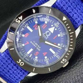 МУЖСКИЕ 40 ММ ВОССТАНОВЛЕННЫЕ ШВЕЙЦАРСКИЕ ЧАСЫ TITUS С ПОВОРОТНЫМ БЕЗЕЛЕМ И СИНИМ ЦИФЕРБЛАТОМ 430510-2 R103-a430510