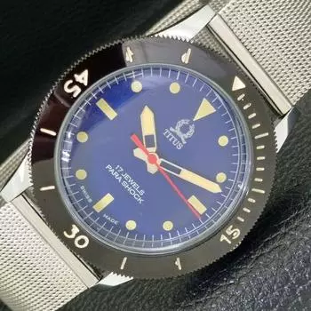 МУЖСКИЕ 40 ММ ВОССТАНОВЛЕННЫЕ ШВЕЙЦАРСКИЕ ЧАСЫ TITUS С ПОВОРОТНЫМ БЕЗЕЛЕМ И СИНИМ ЦИФЕРБЛАТОМ 430579-2 R103-a430579