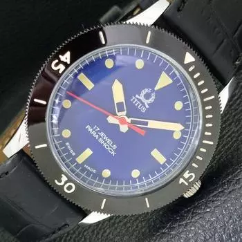 МУЖСКИЕ 40 ММ ВОССТАНОВЛЕННЫЕ ШВЕЙЦАРСКИЕ ЧАСЫ TITUS С ПОВОРОТНЫМ БЕЗЕЛЕМ И СИНИМ ЦИФЕРБЛАТОМ 430570-2 R103-a430570