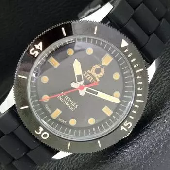 МУЖСКИЕ 40 ММ ВОССТАНОВЛЕННЫЕ ШВЕЙЦАРСКИЕ ЧАСЫ TITUS С ПОВОРОТНЫМ БЕЗЕЛЕМ И ЧЕРНЫМ ЦИФЕРБЛАТОМ a430732-2 R104-a430732