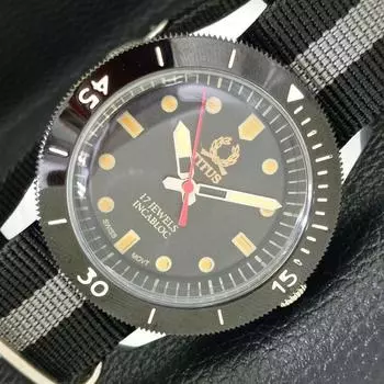 МУЖСКИЕ 40 ММ ВОССТАНОВЛЕННЫЕ ШВЕЙЦАРСКИЕ ЧАСЫ TITUS С ПОВОРОТНЫМ БЕЗЕЛЕМ И ЧЕРНЫМ ЦИФЕРБЛАТОМ a430758-2 R104-a430758