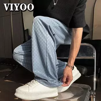 Мужские 5XL 6XL большие синие повседневные брюки, летние тонкие прямые брюки из ледяного шелка, мужские уличные спортивные штаны, 2023, новые модные брюки M синий