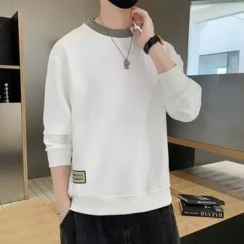 Мужские 6XL 7XL 8XL Большие размеры Длинные рукава Свободные толстовки Хлопок Уличная одежда Большие свитера с круглым вырезом Весна Осень Модная спортивная одежда Топ S чёрный