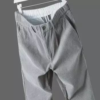 Мужские эластичные брюки прямого покроя из вельвета высшего качества — повседневные и модные на осень/зиму 32 светло-серый