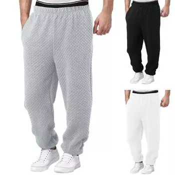 Мужские эластичные брюки с высокой талией, повседневные, для активного отдыха, широкие длинные брюки с карманами L белый