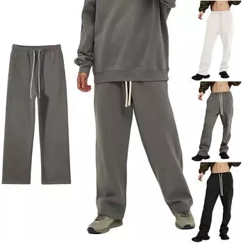 Мужские эластичные брюки с высокой талией, повседневные, для активного отдыха, широкие длинные брюки с карманами M чёрный