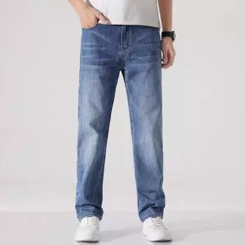 Мужские эластичные джинсы большого размера Four Seasons, мужские молодежные корейские свободные прямые удобные повседневные брюки, мужские брюки 28