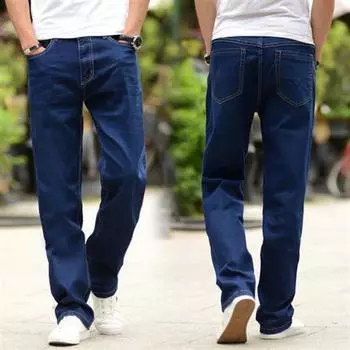 Мужские эластичные джинсы большого размера, прямые тонкие длинные брюки, свободные деловые джинсы больших размеров с высокой талией