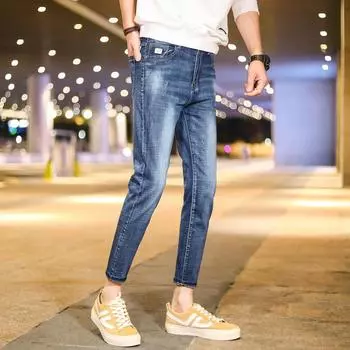 Мужские эластичные джинсы Four Seasons, корейская версия, облегающие тонкие маленькие прямые брюки, легкие и дышащие укороченные брюки 27