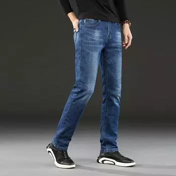 Мужские эластичные джинсы из шелка и хлопка, корейская версия, облегающие, маленькие, прямые брюки, мужские весенние обычные брюки 28